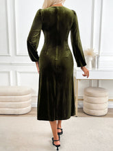 Perfee Slit V-Neck Long Sleeve Midi Dress OutfitFlow